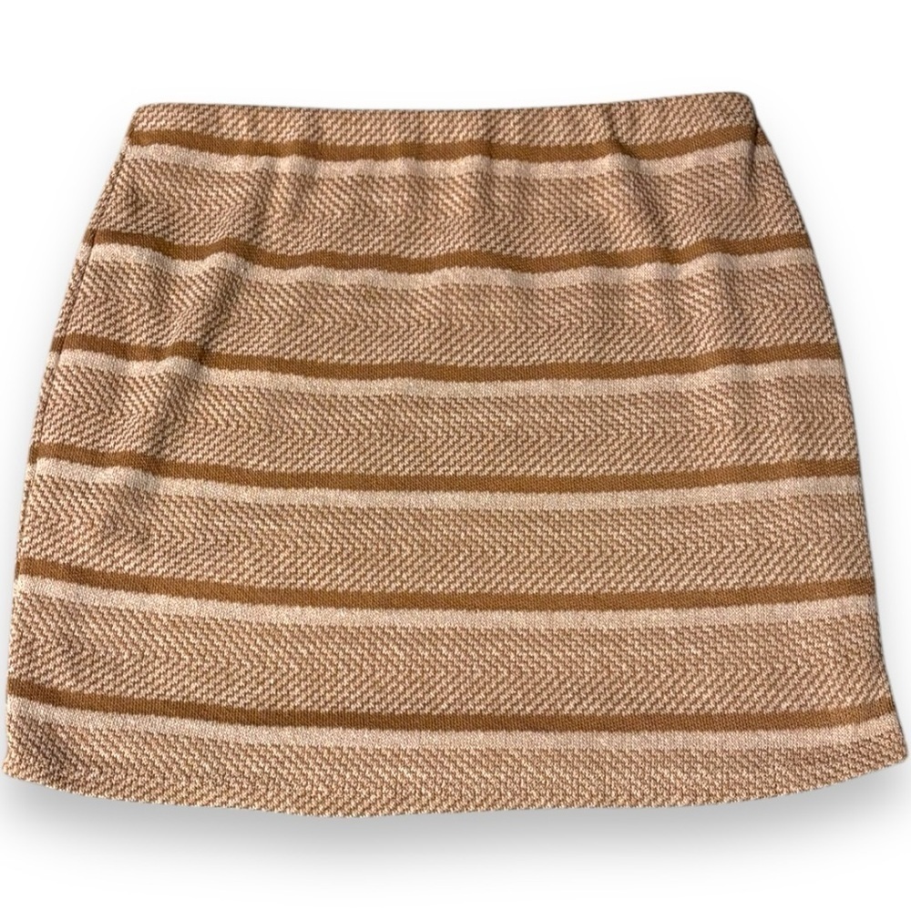 Luca + Grae NWT Bodycon Lined Lg Elastic Waist Woven Nude/Tan Stripe Mini Skirt